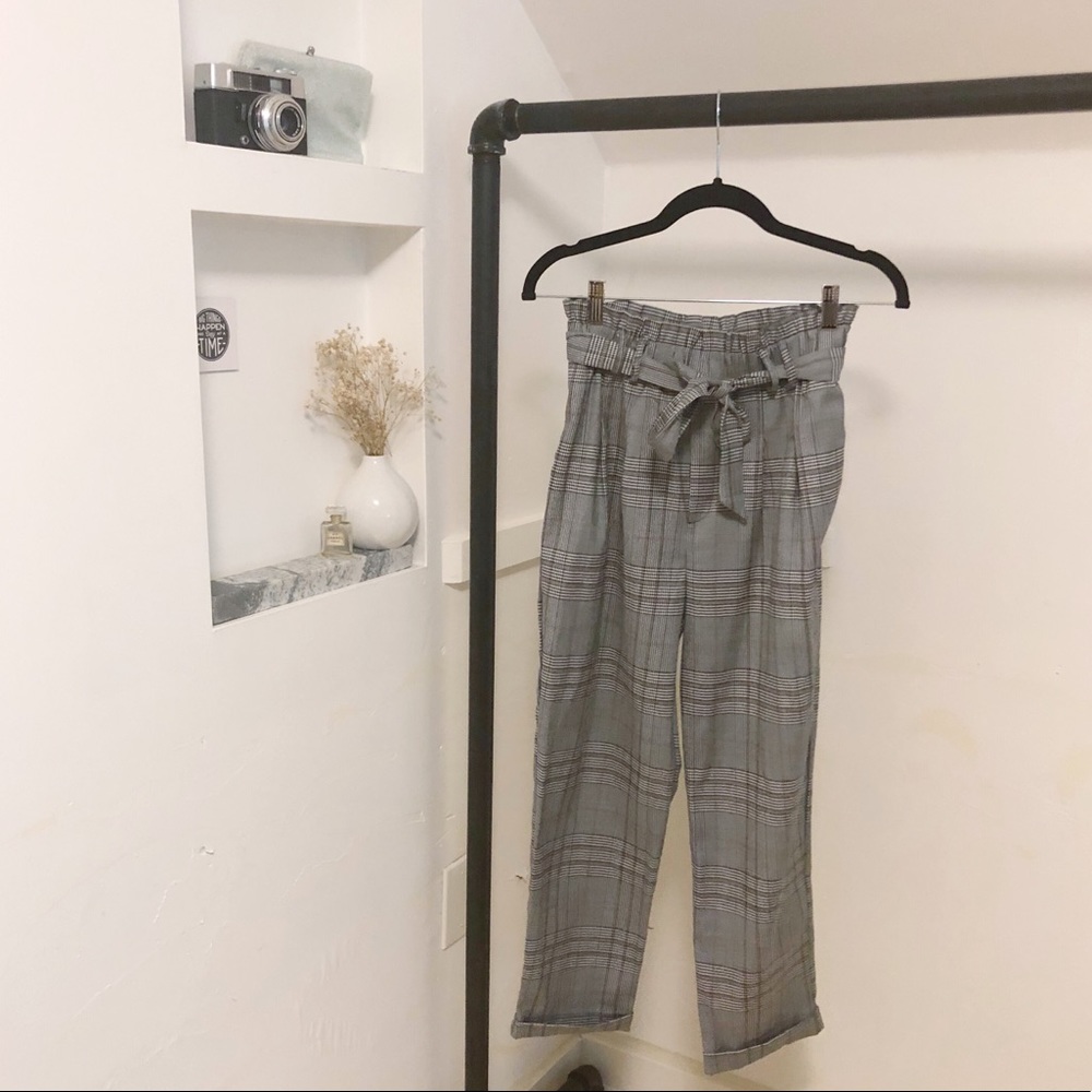 Paperbag Style Plaid Pants